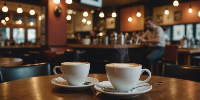 Café-Event mit Gästen, die Kaffee trinken und Musik hören